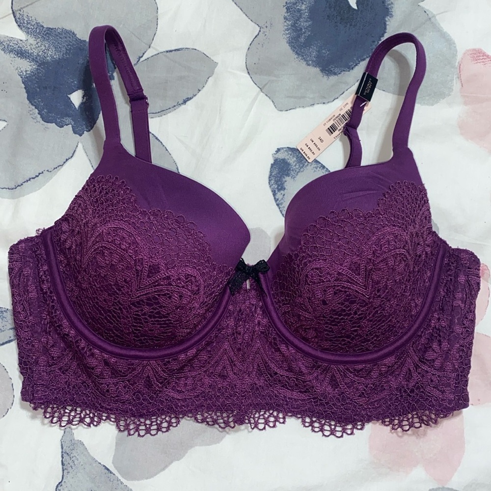 NWT Victoria Secret Lined Demi Buste Double Convertible Straps Lace Bra Size 34D